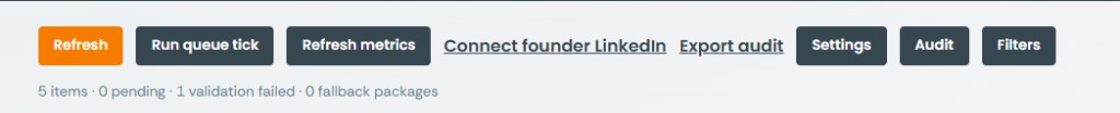 Header action bar with Refresh and other controls